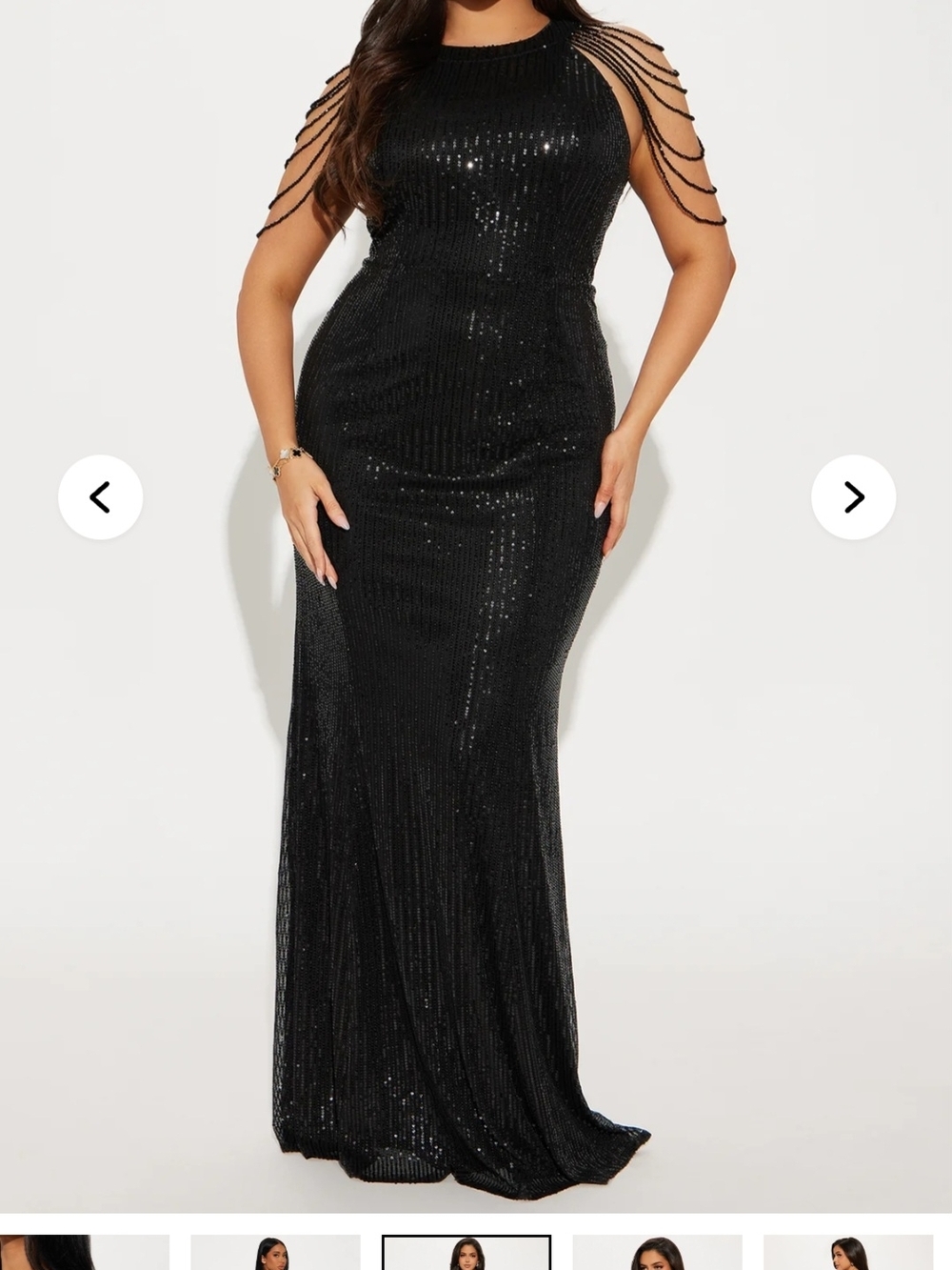 Fashion Nova Black Sequin Maxi Gown with Drip-Bead Sleeves